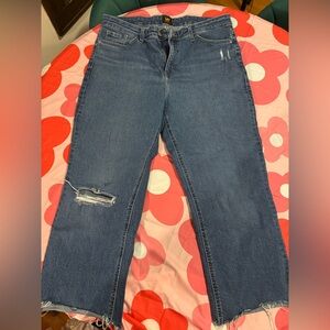 Lee Women's Dark Blue Straight Leg Jeans with Ripped Detail